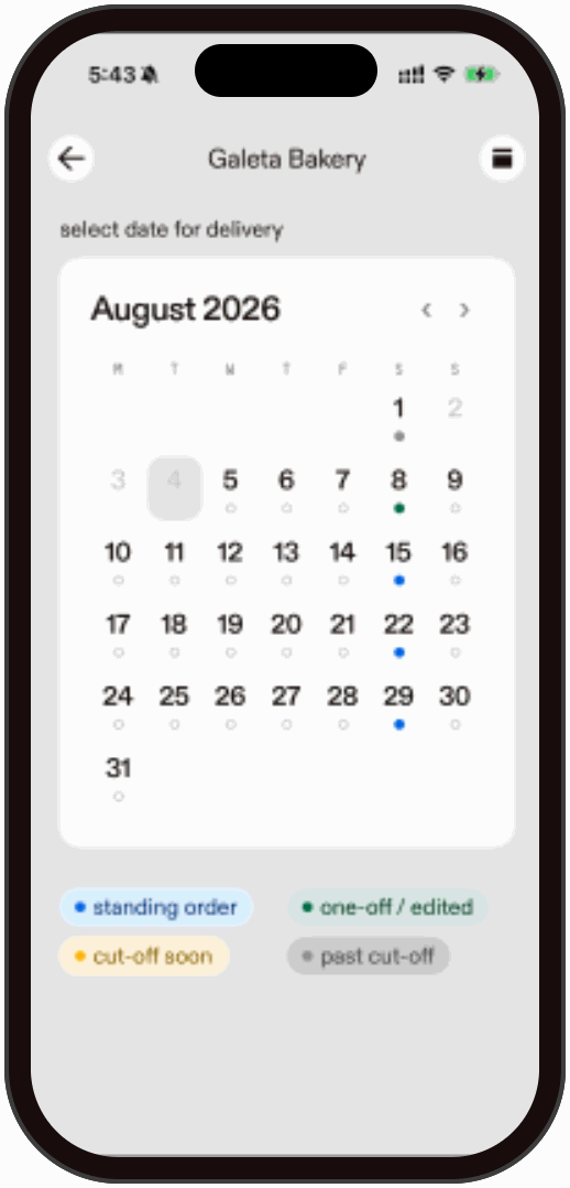Select date for delivery calendar