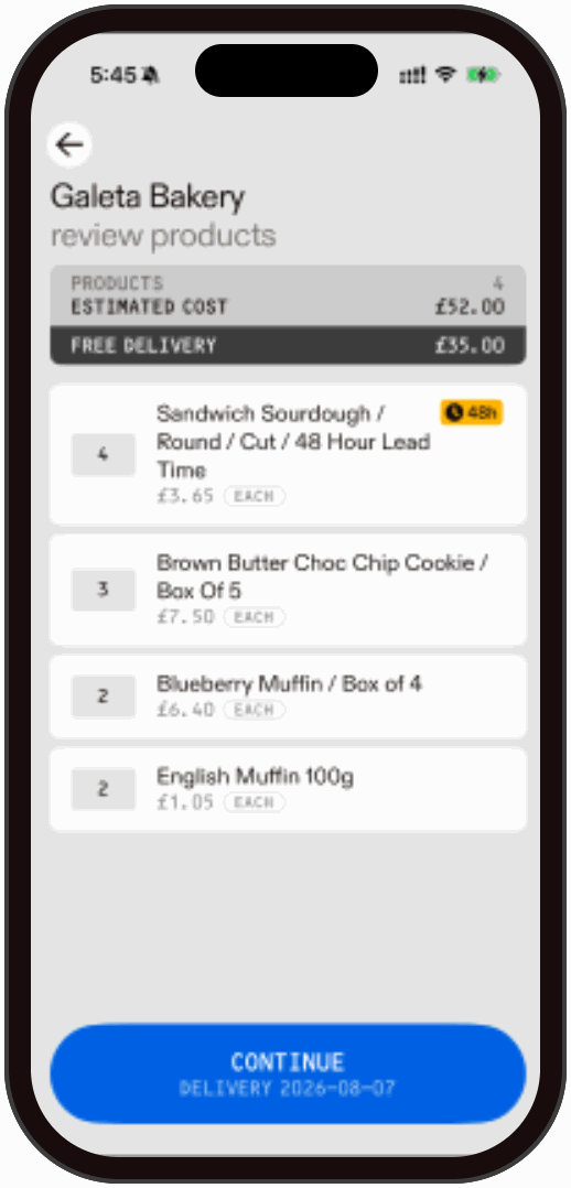 Review products with 48h lead time badge